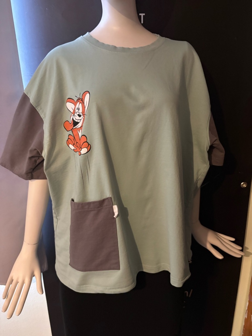 Relaxed Short-Sleeve Tee in Sage Green with Brown Accents